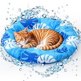 Drydiet Pet Cooling Mat for Cats and Small Dogs, 20.1'' x 20.1'' Thickened Round Blue Pad Anti-Grab Internal Gel Without Water Filling, Lightweight, Washable, Playmat for Indoor/Outdoor