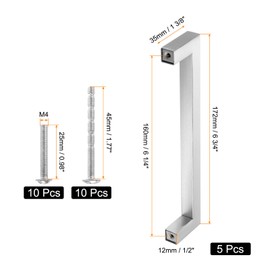sourcing map 5 Pack Square Bar Drawer Handles, 6 1/4 Inch Hole Center Modern Drawer Pulls Kitchen Cabinets Pull Stainless Steel Slim Cupboard Pulls, Brushed Silver