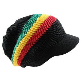 RW Knitted Cotton Classic Rasta Beanie Visor (Black/Rasta)