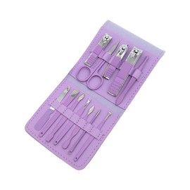 12Pcs Stainless Steel Manicure Pedicure Set, Nail Clippers Nail Care Tools Grooming Kit with Travel Leather Case (Purple)