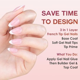 Gel Nail Tips, BORNBYME Short Almond Pink French Tip Soft Gel Matte Nails 120PCS 15 Sizes Press on Nails for Nail Extension Pre-applied Primer & Base Coat