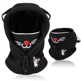 AYPOW Children's Winter Thermal Fleece Balaclava 4-12 Years, Multifunctional Windproof Adjustable Face Mask, Ski Mask, Warm Hat, Balaclava Neck Warmer Scarf Boys Girls Outdoor Activities, Cat Black