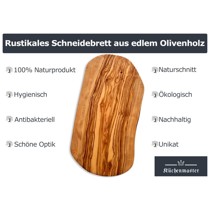 Küchenmaster Olive Wood Chopping Board in Natural Cut, Cheese Board,