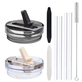 Pack of 2 Cup Lids, Leak-Proof, 40 oz Lid Cup Tight for Dustproof, with 4 Straws and 1 Cup Brush for Cup Accessories