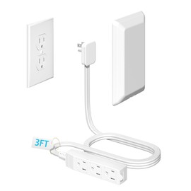 3FT Flat Plug Extension Cord with Outlet Covers Baby Proofing,Ultra Thin Outlet Concealer with Cord Concealer Kit,3 Outlet Power Strip,13A 125V 1625W,Universal Size for Home,Kitchen,ETL Listed,White