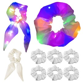 6 Pieces Of Glowing Hair Ties And 1 Piece Of Bow Hair Ties, Creative Hair Ties, Glitter Hair Ties, Satin Hair Ties, Party Hair Ties, Glow-In-The-Dark Party Supplies
