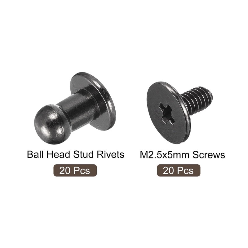 sourcing map 4mm Ball Head Stud Rivets Screw Back, 20Pack