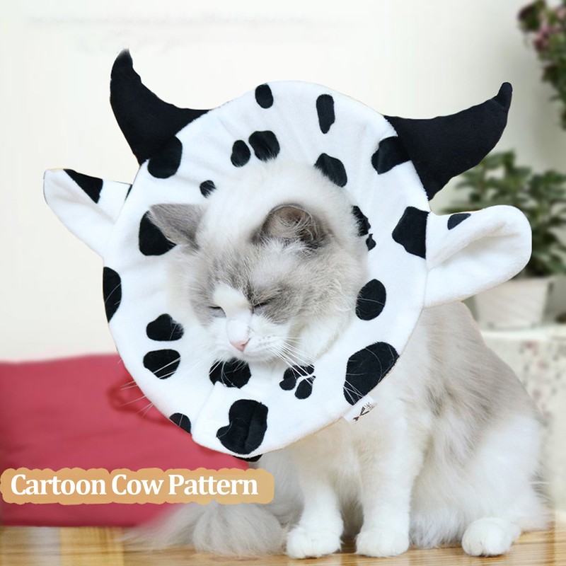 Cat Elizabeth Cone Cartoon Adjustable Cow Pattern After Surgery Recovery