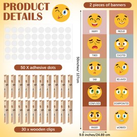 Kosiz 2 Pcs Feeling Emotions Chart Posters Feeling Control Charts Classroom Emotional Regulation Posters with 30 Pcs Clips Emotion Tracker for Classroom Must Haves Supplies, 50 x 10 Inch(Boho)
