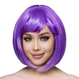 Peluca morada, Peluca Sintética Morada Para Mujer, 30 cm De Largo, Fibra Resistente Al Calor, Ideal Para Cosplay, Fiestas De Halloween, Conciertos Y Uso Diario