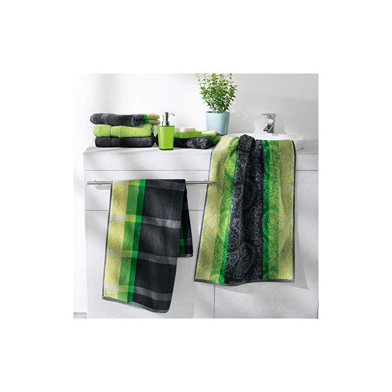 Erwin Müller Walk-Frottier Handtuch Paisleymuster grün Größe 50x100 cm -