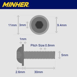 (20 sets) M5 x 30mm Hex Socket Screws with Flange and Nuts Set, 304 Stainless Steel Black Oxide, Pan Head Screws, Flange bolts, Flange screws