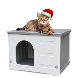 Waterproof Outdoor Cat House, Plastic Cat House for Outdoor Cats Feral Cat House, Sturdy Cat Bed for Small Pet, Spacious, Assemble Easily-Grey