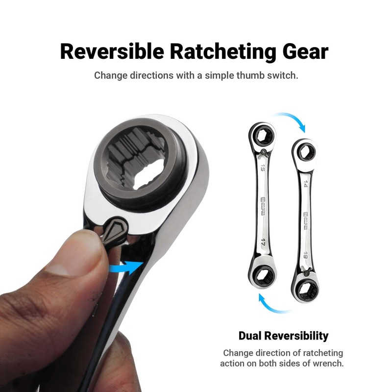 Capri Tools 4-in-1 120-Tooth Box End Reversible Ratcheting Wrench, 9/16,