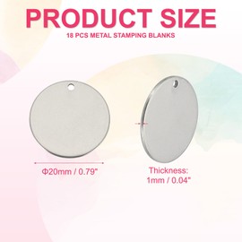 PATIKIL 18 Pcs Metal Stamping Blanks, 20mm Round Name Tags Stainless Steel Circle Blanks Label Flat Plate Disc with Hole for Laser Engraving Stamping Dog Tags Keychain Making, Silver Tone