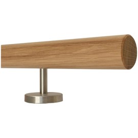 TIBU Oak Wooden Handrail Railing 0.3 m - 6 m, Length 30 cm, End Chamfered and 2 Straight Holders
