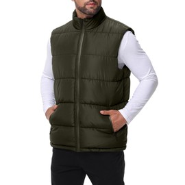 WHN Men's Puffer Vest Outerwear Winter Warm Sleeveless Jacket Zipper Quilted Puffy Vests with Pockets Army Green XL