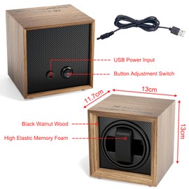 Fousenuk Watch Winder for Automatic Watches with Quiet Motor, 2 Adjustment Modes, Square Walnut Watch Case, with USB Charging Port and Memory Foam, for Mechanical Watch Winding, Walnut colour, Modern