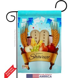 Angeleno Heritage Happy Shavuot Garden Flag Set Wood Dowel Religious Feast of Weeks Celebration Jewish Holiday Small Decorative Gift Yard House Banner Double-Sided Made in USA 13 X 18.5
