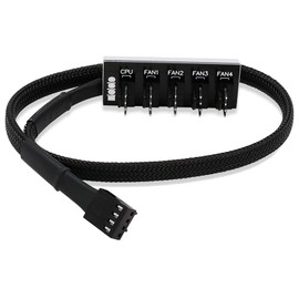 Fan Hub Splitter Extension Cable, 1 to 5 Way Power Supply Cable PWM PC Motherboard Case Fan Power Adapter Extension Cord Hub for Desktop Computer Case 4-Pin and 3-Pin Cooling Fan