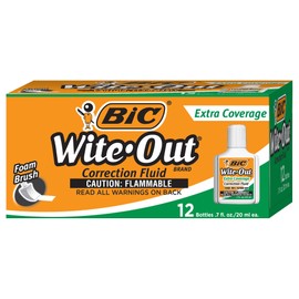 BIC Wite-Out Brand Extra Coverage Correction Fluid, 20 ml, White, 12-Count