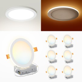 LVWIT 6 Pack 6 Inch LED Recessed Light with Night Light, 13W 5CCT Ultra-Thin Dimmable Can Lights with Junction Box, High Brightness Canless Wafer Downlight for Kitchen Hallway Dining Room