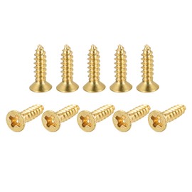 uxcell Brass Wood Screws, M3x12mm Phillips Flat Head Self Tapping Connector for Door, Cabinet, Wooden Furniture 50Pcs