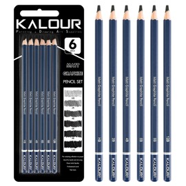 KALOUR PDAS 6 Pcs Matt Graphite Pencil Set (HB, 2B, 4B, 6B, 8B, 12B), Professional Drawing Sketching Pencil Set, Ideal for Drawing Art, Sketching, Shading, Artist Pencils for Beginners & Pro Artists