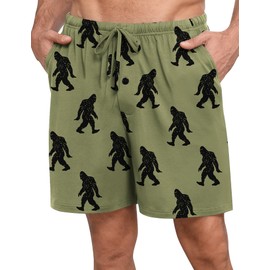SWOMOG Mens Pajama Shorts Sleep Shorts Modal Soft Loungewear Bottoms with Button Fly & Drawstring & Pockets Army Green Bigfoot X-Large