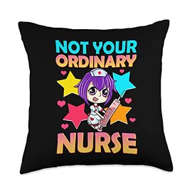 Not Your Ordinary Nurse Merch Shop Not Your Ordinary Nurse Chibi Teen Girl Women Kawaii Anime Throw Pillow, 18x18, Multicolor