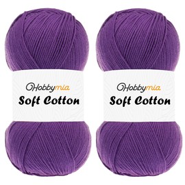HobbyMia Soft Cotton Yarn for Crocheting - 100gr / 361yds - 55% Cotton / 45% Acrylic - (2) Sport Fine Weight (Purple - Purple, 2 Skeins)
