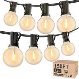 RTTY Outdoor String Lights 150 Feet G40 Globe LED Patio Lights with Plastics Bulbs,Waterproof Shatterproof Dimmable Connectable Hanging for Backyard Porch Balcony Party Cafe Decor