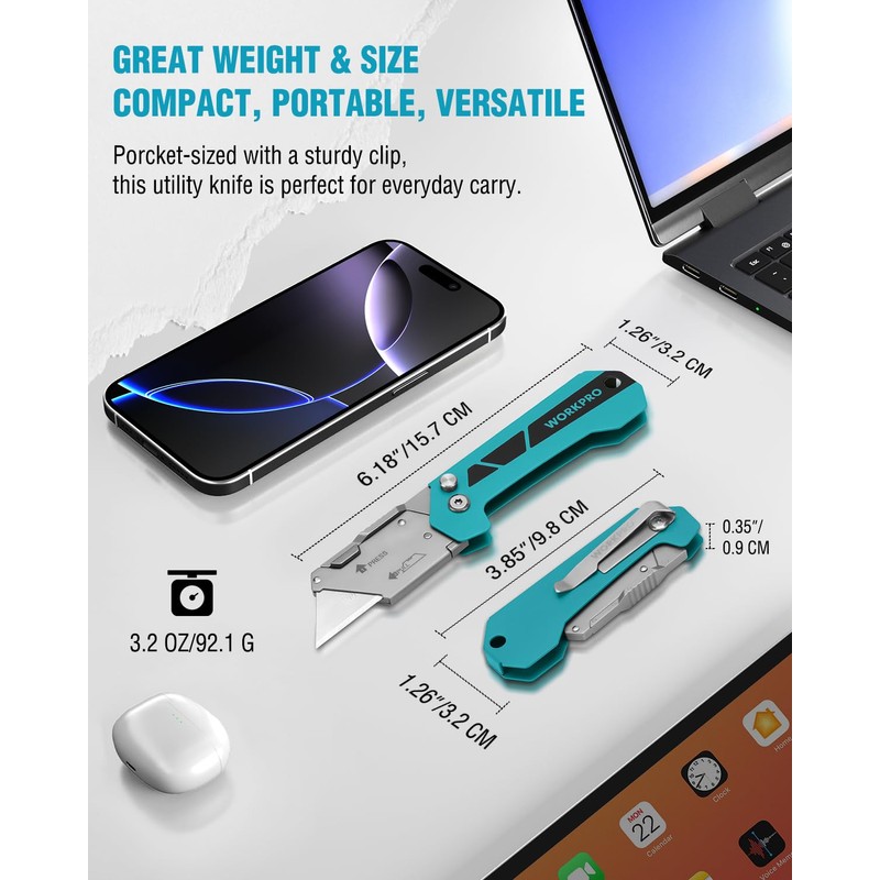 WORKPRO Folding Utility Knife, Mini Box Cutter with Quick Open