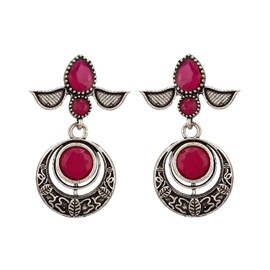 Efulgenz Indian Earrings for Women Bohemian Crystal Floral Dangle Earrings Crystal Chandbali Pink Earrings Set Dangle Earrings Statement Earrings Jewelry for Women, Copper, No Gemstone