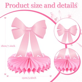Containlol 9 Pcs Pink Bow Birthday Party Decorations Bow Honeycomb Centerpieces Birthday Party Table Decorations Coquette Paper Cutouts Supplies for Bridal Engagement Bachelorette Decor