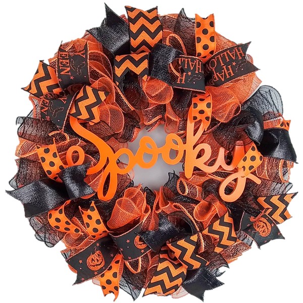 Spooky Mesh Halloween Wreath | Pumpkin Mesh Outdoor Front Door