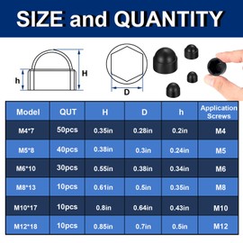 smseace 150pcs 6-Values Bolt and Nuts Protective Caps M4/M5/M6/M8/M10/M12 Bolt Covers Caps kit Nuts and Bolt Cap Assortment Kit Used Protect Hex Screws