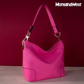 Montana West Hobo Bags for Women Top Handle Satchel Shoulder Ladies Bucket Purse Handbag,MWC-128BHPK