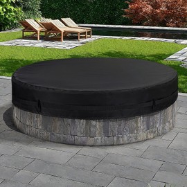 POLXIYY Round Fire Pit Cover, 52-56 Inch In Ground Fire Pit Cover for Outdoor Patio Built in Fire Pit, Heavy Duty Round Gas Fire Pit Table Cover 600D Oxford Cloth Rainproof, Snowproof, Windproof,Black