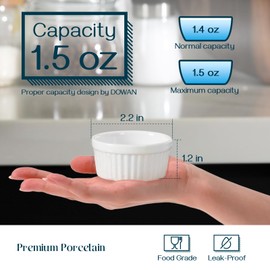 DOWAN Mini Ramekins 1.5 oz, Dipping Sauce Cups, Tiny Ramekins Dip Bowl Porcelain Souffle Dish, Small Ramekins Dessert Cups Small Bowls for Charcuterie Board, Microwave & Oven Safe, Set of 6, White