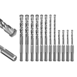 SALI Rotary Hammer Drill Bits 10 Pcs Set 3/16"*4"*2,1/4"*4"*2，1/4"*6"*2,5/16"*6"*1，3/8"*6"*2，1/2"*6"*1 Concrete Masonry Hole Tool with Storage Case for Concrete, Stone, Brick