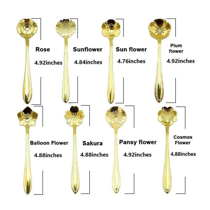 ERCENTURY Stainless Steel Tableware Flower Coffee Spoon, Tea Spoon, 8