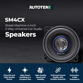 Autotek 4 Pack Street Machine 200W 4 Inch 2 Way Car Audio Coaxial Speakers with Neo Mylar Soft Dome Tweeters for Crystal Clear Sound
