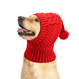 Vehomy Dog Knitted Hat Christmas Dog Hat Accessories Winter Pet Wool hat Warm Dog Head Wrap with Ears Cover Red Puppy Warmer Hood Neck Headband Protector for Small Medium Large Dogs (L)