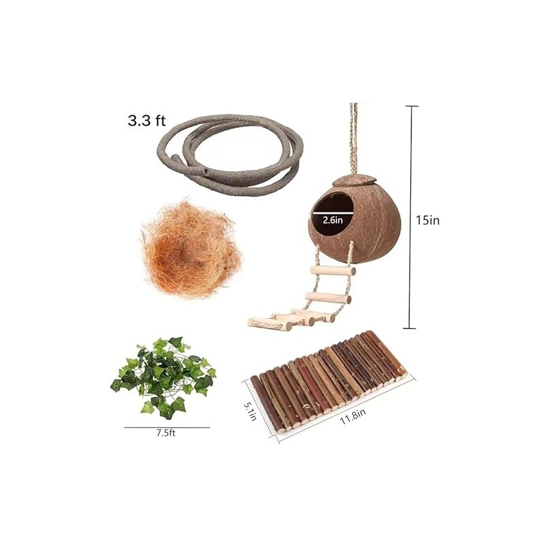10PCS Crested Gecko Tank Accessories, Reptile Plants Bridge Vines, Coconut