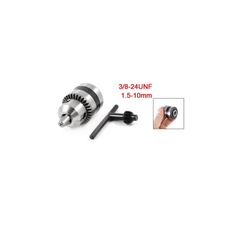 uxcell Drill Chucks, 3/8-24UNF Threaded 1.5-10mm Capacity with Chuck Key