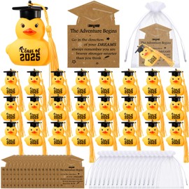 Yaomiao 24 Set Graduation Rubber Ducks with Grad Cap Bulk Class of 2025 Graduation Decorations with Card and White Organza Grad Rubber Ducks Gifts for Pool Swimming Party Favors