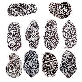 Royal Kraft Wooden Stamps for Block Printing on Saree Border, Textile, Clay, Pottery, Tattoo (Set of 10) MXtag0009