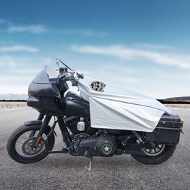 GARGOYLE BELLS Motorcycle Cover Seat Shade Cover Bike Covers Lightweight Half Covers Outdoor Sun Protection All Season Fits Various Motorcycle Models - Silver with Skull, M
