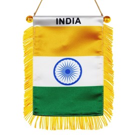 India Hanging Flag with Suction Cup 4x6 Inch - Double Sided Indian Indo Mini Banner for Car Hindu Rearview Mirror and Window Decor